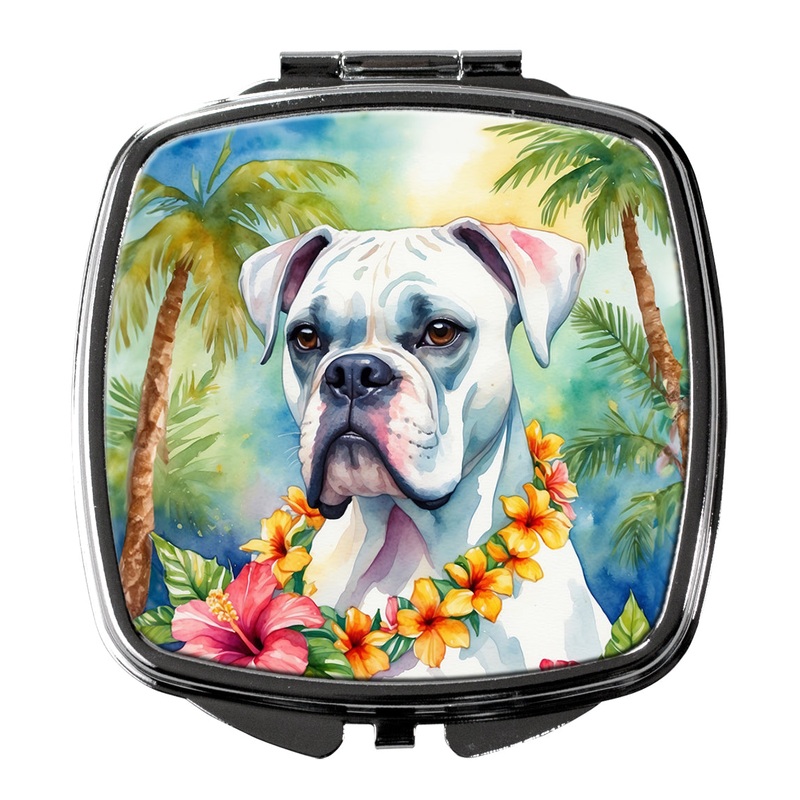 White Boxer Luau Compact Mirror  Stylish Purse Mirror with Artistic Covers