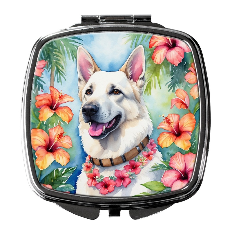 White German Shepherd Luau Compact Mirror  Stylish Purse Mirror with Artistic Covers