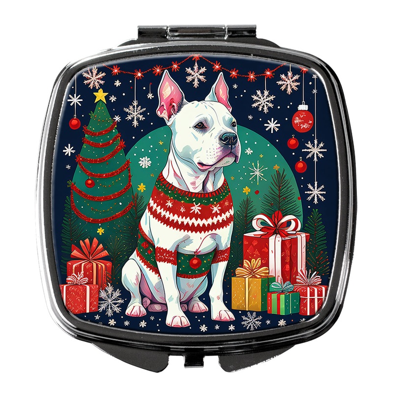 White Pit Bull Terrier Christmas Compact Mirror  Stylish Purse Mirror with Artistic Covers