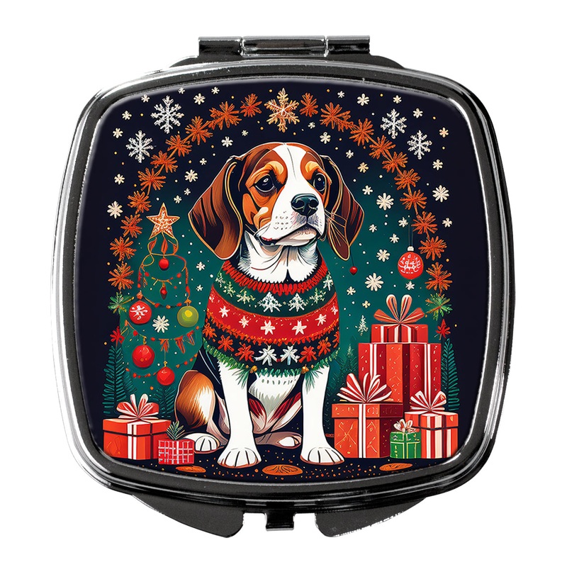 Beagle Christmas Compact Mirror  Stylish Purse Mirror with Artistic Covers