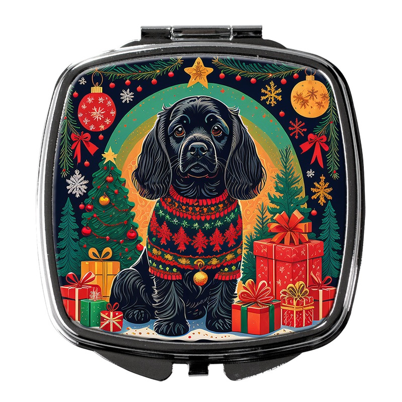 Black Cocker Spaniel Christmas Compact Mirror  Stylish Purse Mirror with Artistic Covers