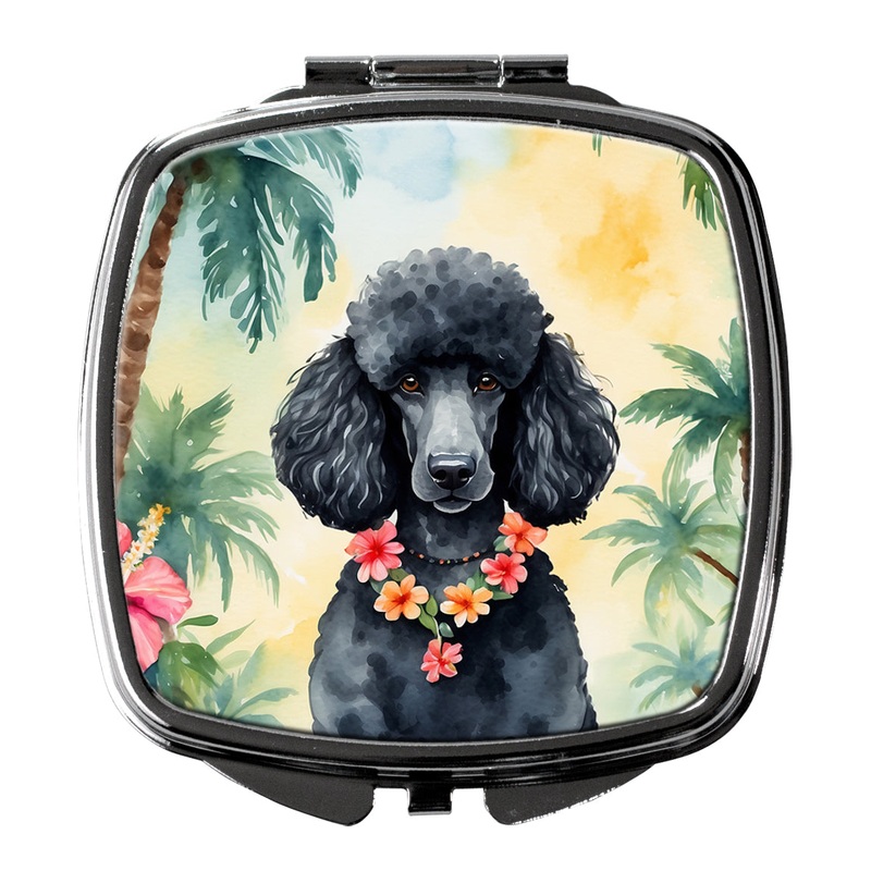 Black Poodle Luau Compact Mirror  Stylish Purse Mirror with Artistic Covers