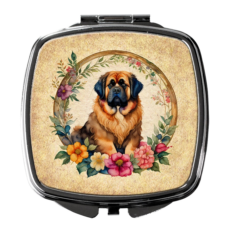 Tibetan Mastiff and Flowers Compact Mirror  Stylish Purse Mirror with Artistic Covers