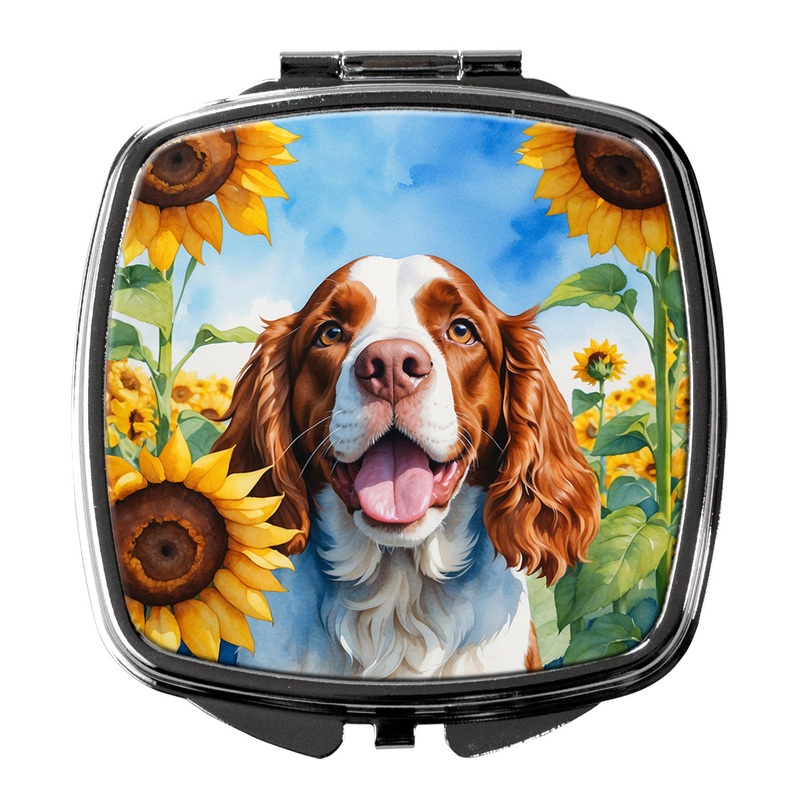 Welsh Springer Spaniel in Sunflowers Compact Mirror  Stylish Purse Mirror with Artistic Covers