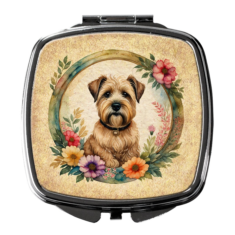 Wheaten Terrier and Flowers Compact Mirror  Stylish Purse Mirror with Artistic Covers