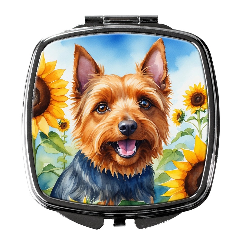 Australian Terrier in Sunflowers Compact Mirror  Stylish Purse Mirror with Artistic Covers