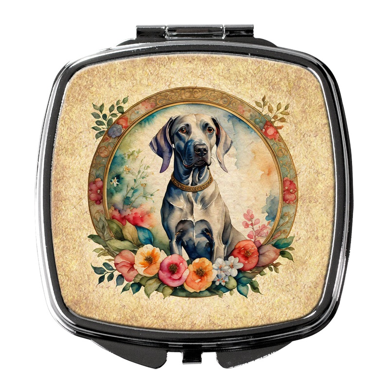 Weimaraner and Flowers Compact Mirror  Stylish Purse Mirror with Artistic Covers