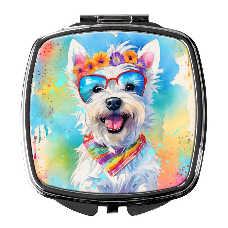 Westie Hippie Dawg Compact Mirror  Stylish Purse Mirror with Artistic Covers