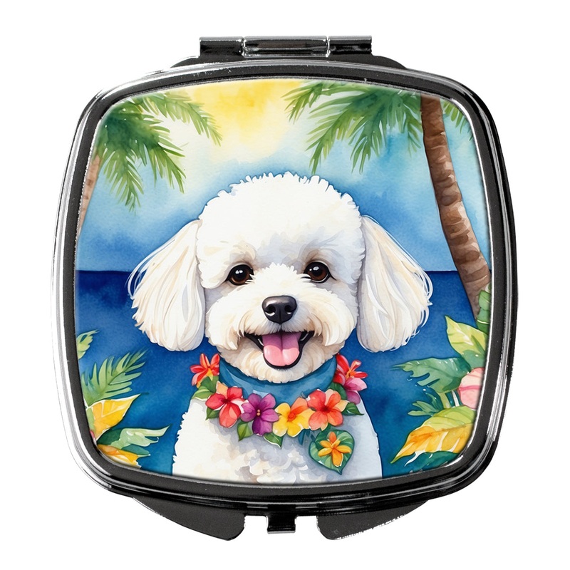 Bichon Frise Luau Compact Mirror  Stylish Purse Mirror with Artistic Covers