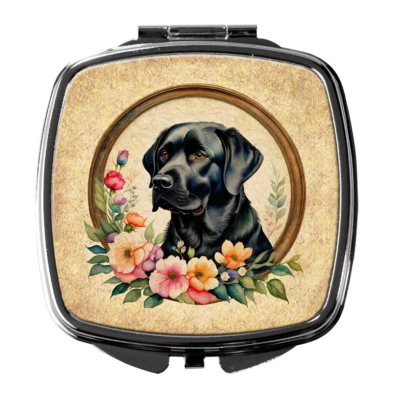 Black Labrador Retriever and Flowers Compact Mirror  Stylish Purse Mirror with Artistic Covers