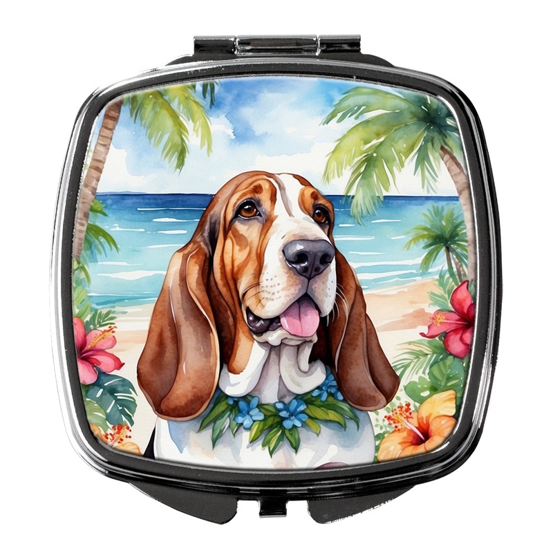 Basset Hound Luau Compact Mirror  Stylish Purse Mirror with Artistic Covers
