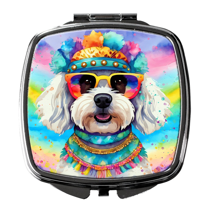 Bichon Frise Hippie Dawg Compact Mirror  Stylish Purse Mirror with Artistic Covers