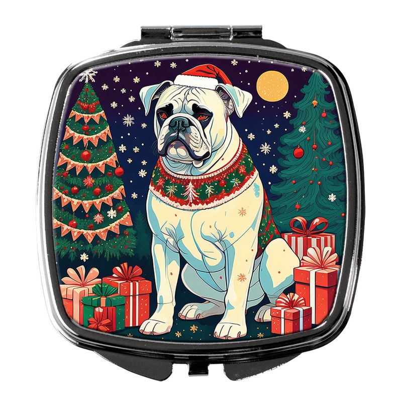 White Boxer Christmas Compact Mirror  Stylish Purse Mirror with Artistic Covers