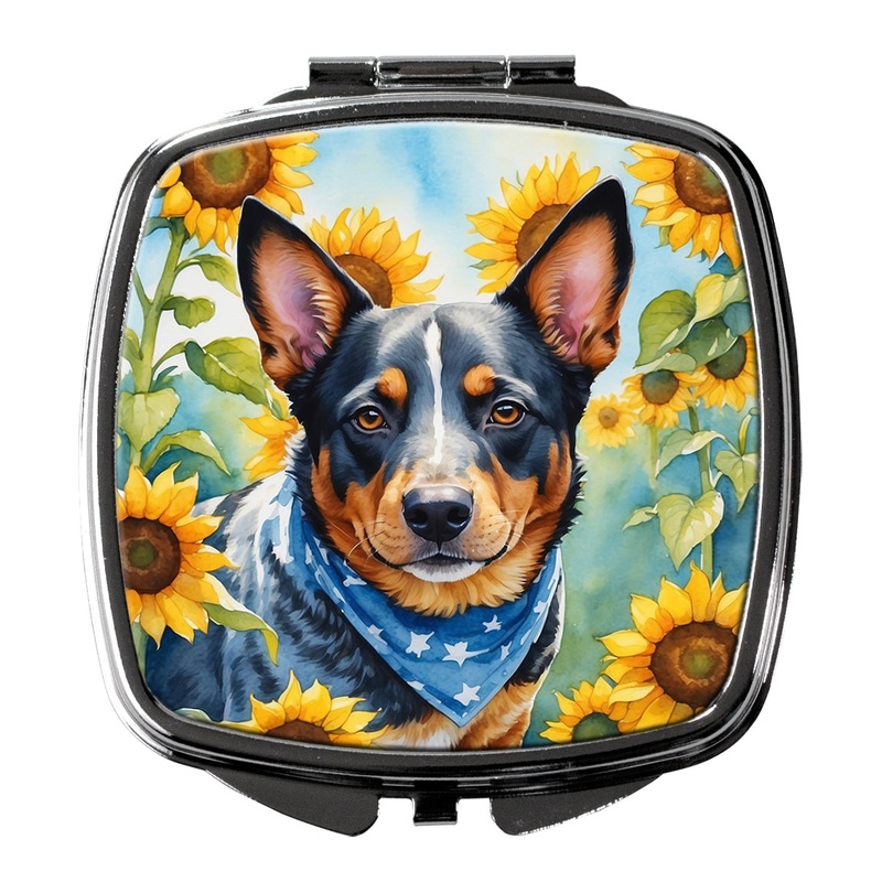 Australian Cattle Dog in Sunflowers Compact Mirror  Stylish Purse Mirror with Artistic Covers