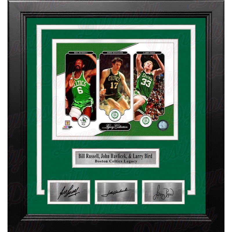Bill Russell, John Havlicek, & Larry Bird Boston Celtics 8x10 Framed Photo with Engraved Autographs