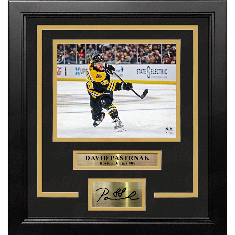 David Pastrnak Shooting Action Boston Bruins 8" x 10" Framed Hockey Photo with Engraved Autograph