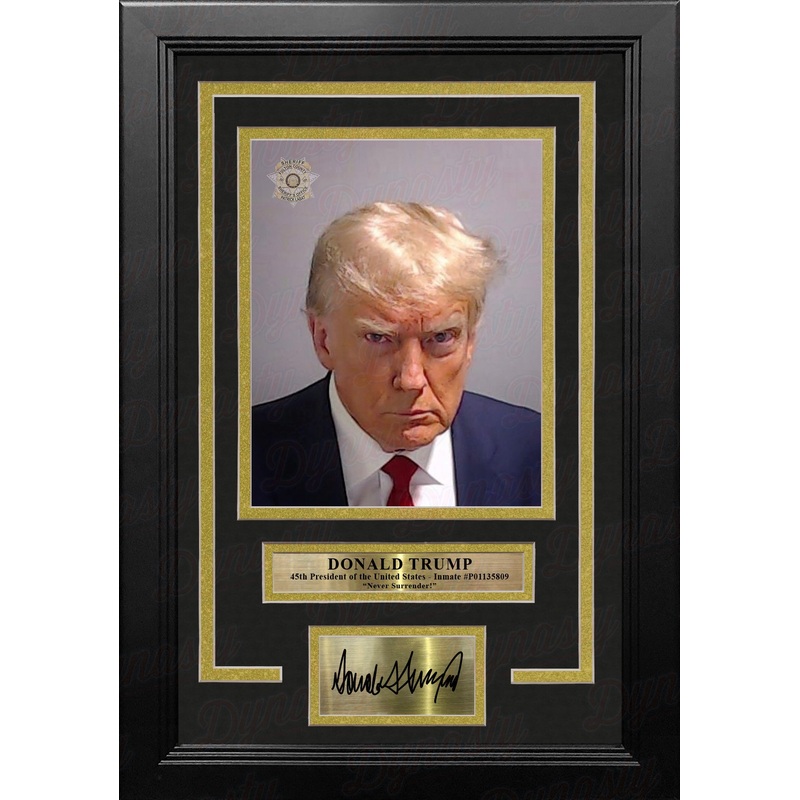 Donald Trump 45th President Fulton County Jail Mugshot 8" x 10" Framed Photo with Engraved Autograph