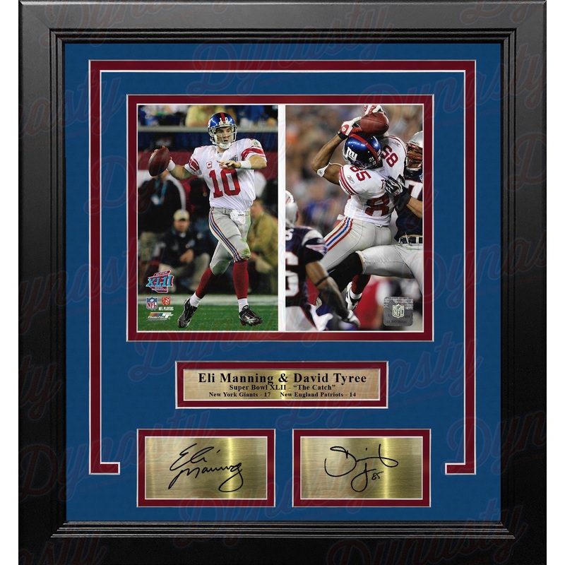 Eli Manning & David Tyree Super Bowl Catch NY Giants 8x10 Framed Photo with Engraved Autographs
