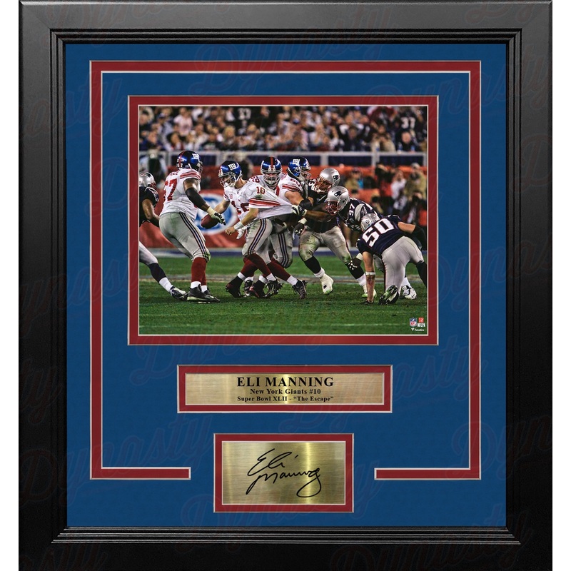 Eli Manning Super Bowl XLII Sack Escape New York Giants 8x10 Framed Photo with Engraved Autograph