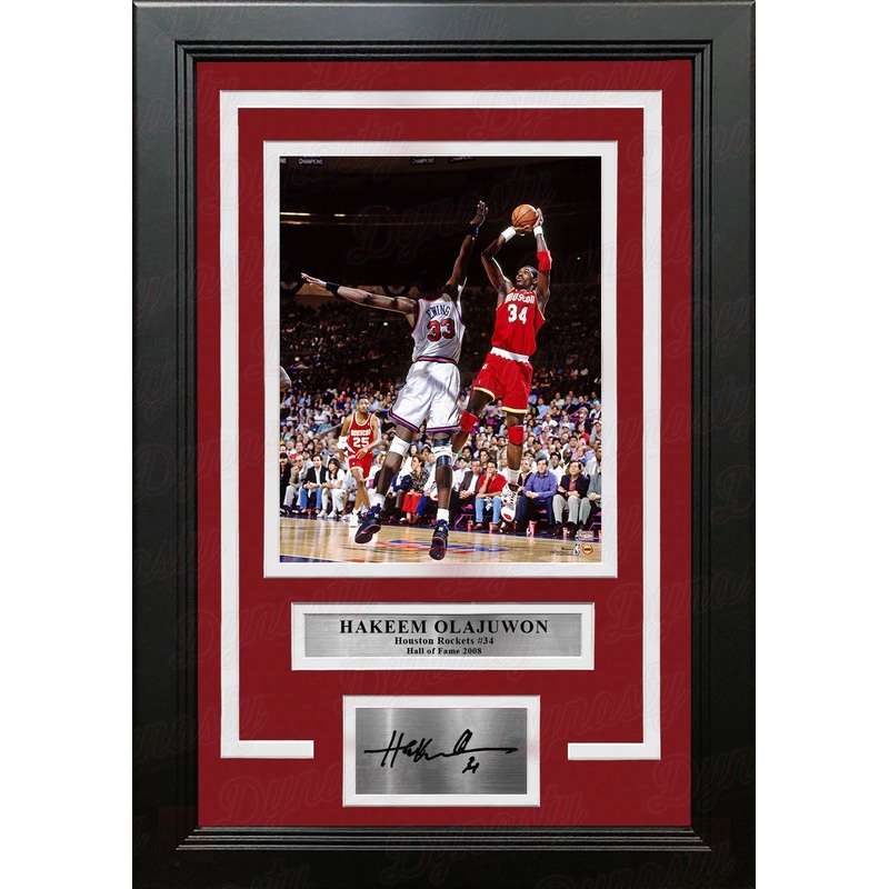 Hakeem Olajuwon in Action Houston Rockets 8" x 10" Framed Basketball Photo with Engraved Autograph