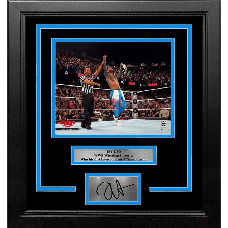 Jey Uso Wins the Intercontinental Championship 8x10 Framed Wrestling Photo with Engraved Autograph