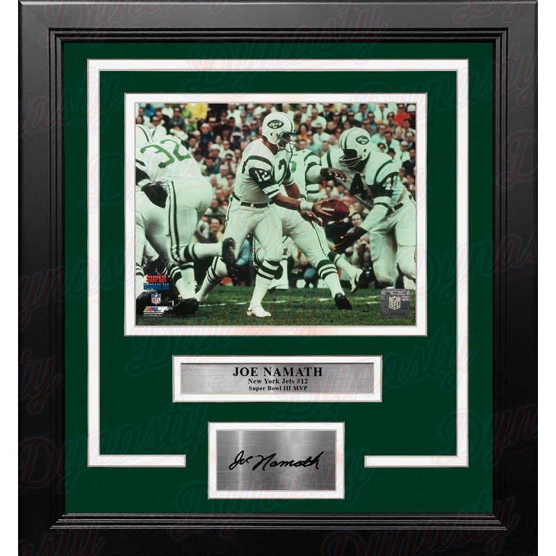 Joe Namath Super Bowl III Color New York Jets 8x10 Framed Football Photo with Engraved Autograph