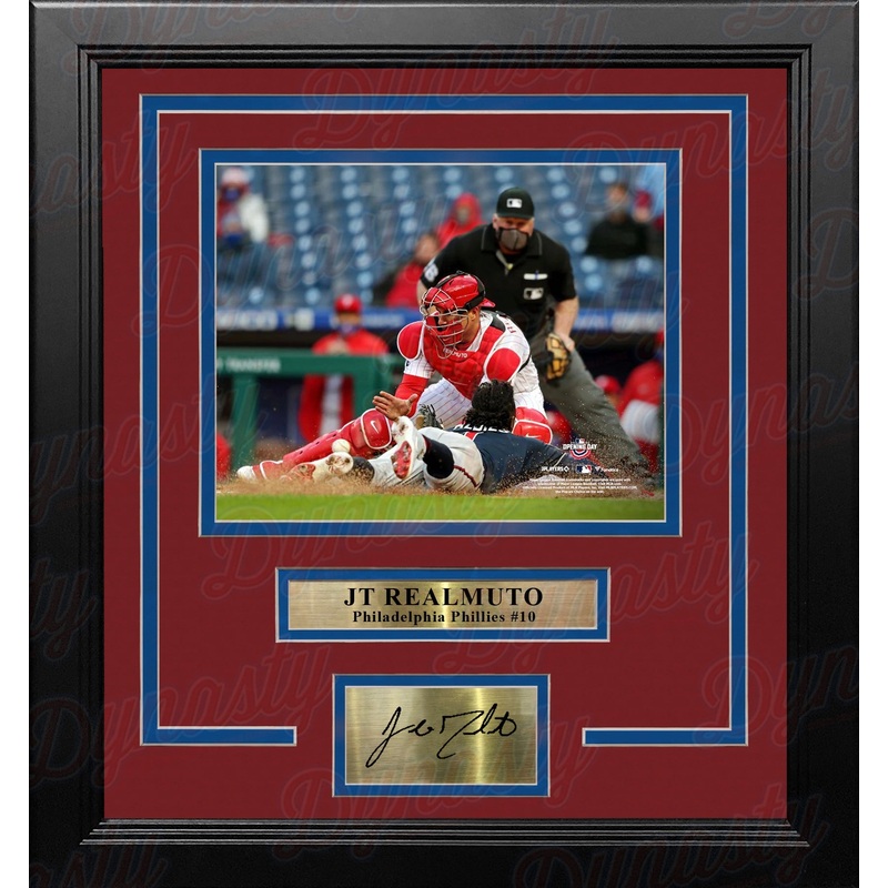 JT Realmuto Play at the Plate Philadelphia Phillies 8x10 Framed Photo with Engraved Autograph