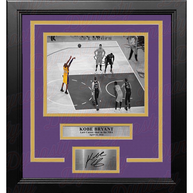 Kobe Bryant's Last Career Shot Los Angeles Lakers Framed Basketball Photo with Engraved Autograph