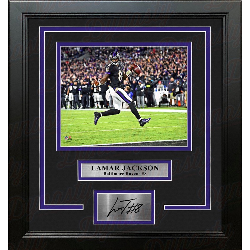 Lamar Jackson High-Stepping Touchdown Baltimore Ravens 8x10 Framed Photo with Engraved Autograph