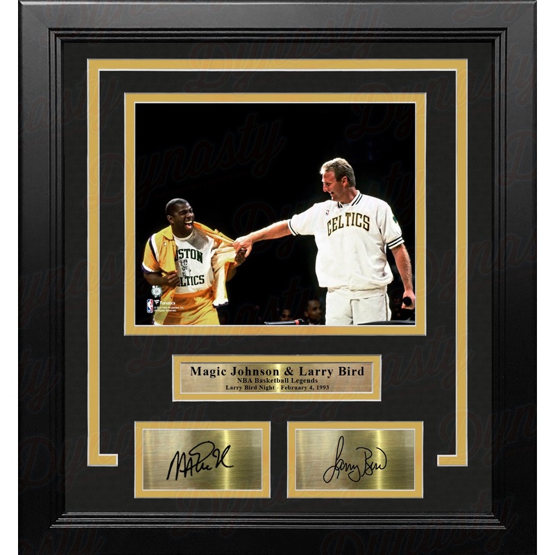 Magic Johnson & Larry Bird Number Retirement Night 8x10 Framed Basketball Photo Engraved Autographs