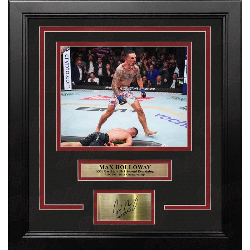 Max Holloway KOs Gaethje 8x10 Framed Mixed Martial Arts Photo with Engraved Autograph