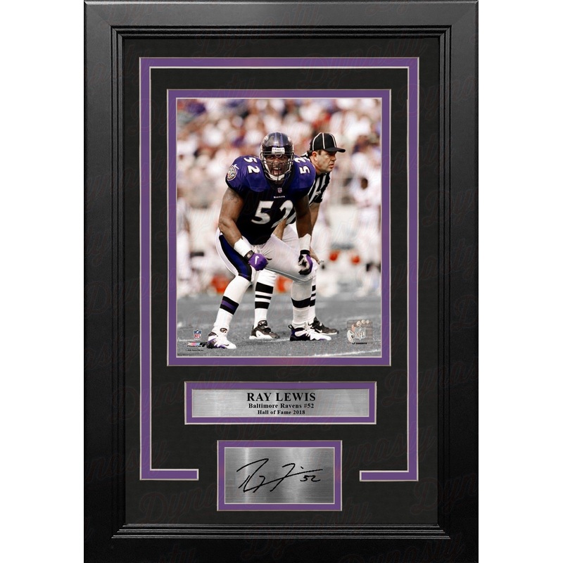 Ray Lewis Flexing on the Field Baltimore Ravens 8x10 Framed Football Photo with Engraved Autograph