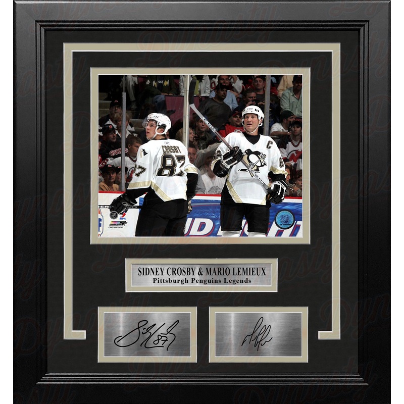 Sidney Crosby & Mario Lemieux Pittsburgh Penguins 8x10 Framed Hockey Photo with Engraved Autographs