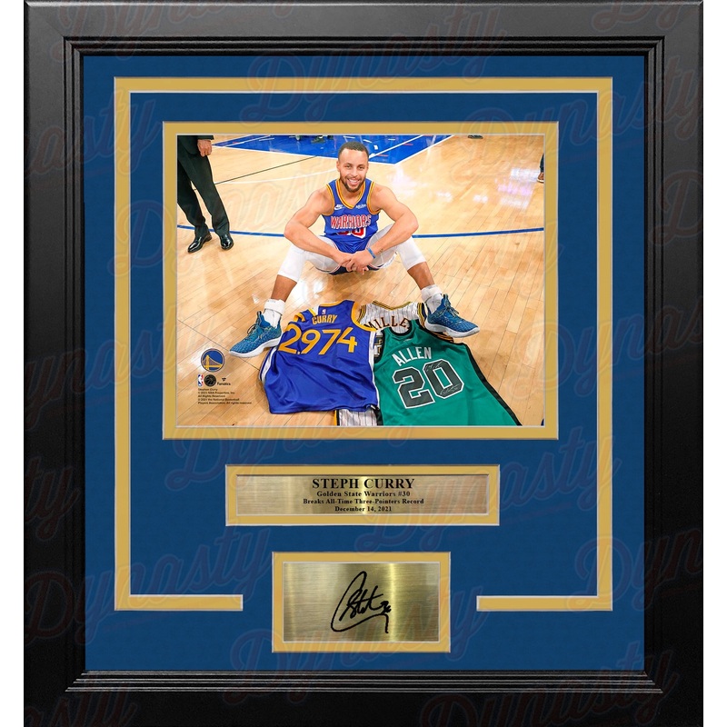 Steph Curry 3-Point Record Jerseys Golden State Warriors 8x10 Framed Photo with Engraved Autograph