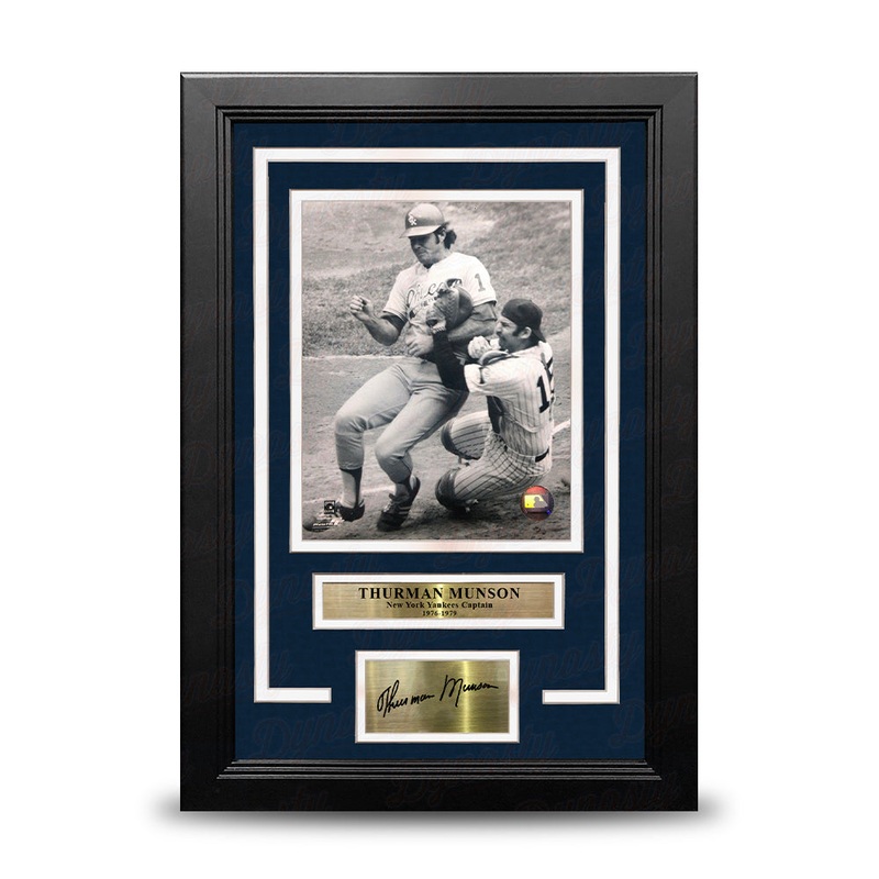 Thurman Munson Home Plate Collision NY Yankees 8x10 Framed Baseball Photo with Engraved Autograph