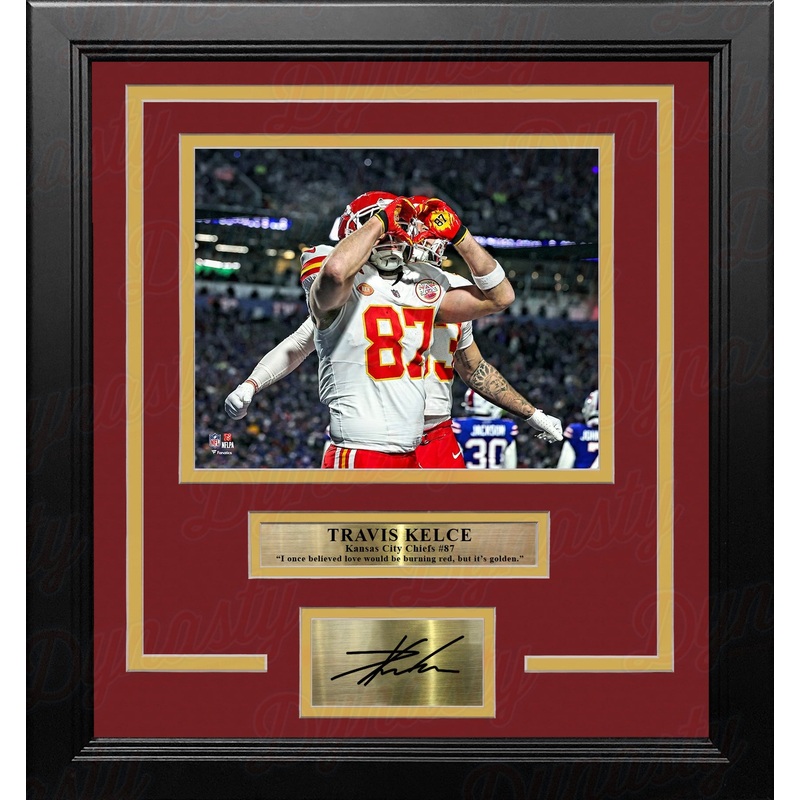 Travis Kelce Heart Hands Touchdown Kansas City Chiefs 8" x 10" Framed Photo with Engraved Autograph