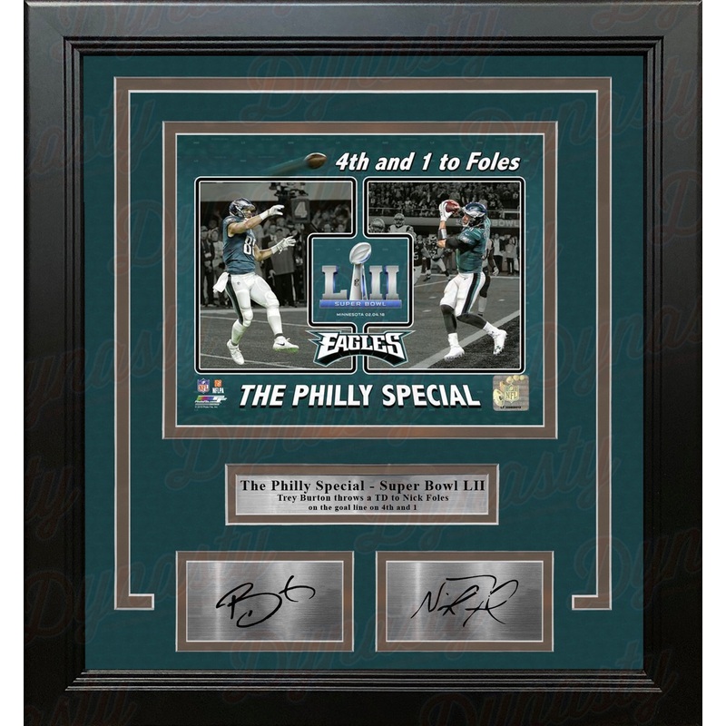 Trey Burton & Nick Foles Eagles Philly Special Collage 11x14 Framed Photo with Engraved Autographs