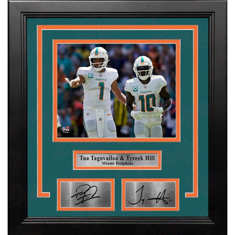 Tua Tagovailoa & Tyreek Hill Miami Dolphins 8" x 10" Framed Football Photo with Engraved Autographs
