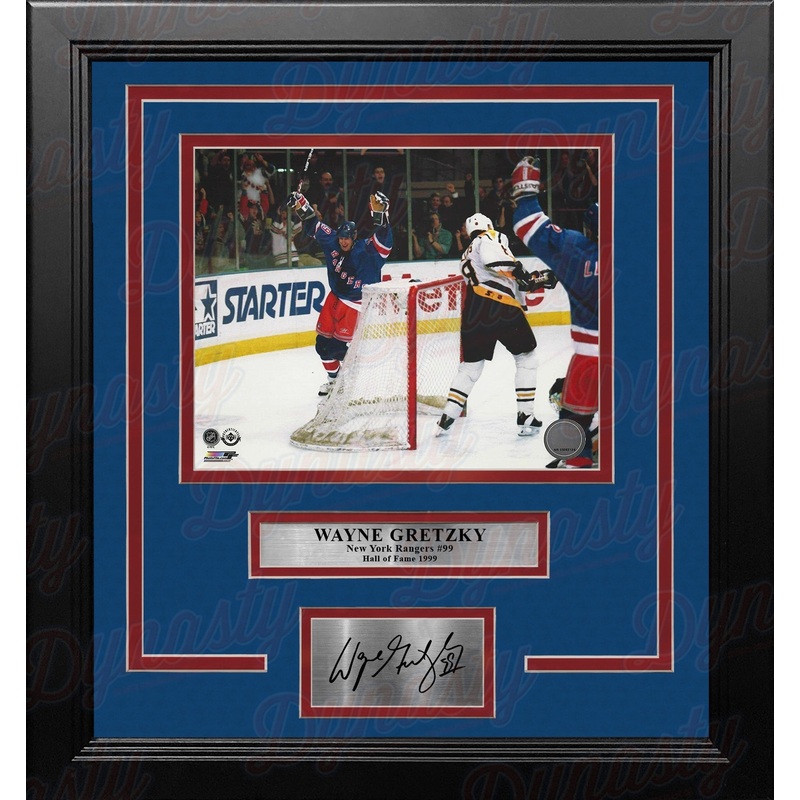Wayne Gretzky Goal Celebration New York Rangers 8" x 10" Framed Hockey Photo with Engraved Autograph