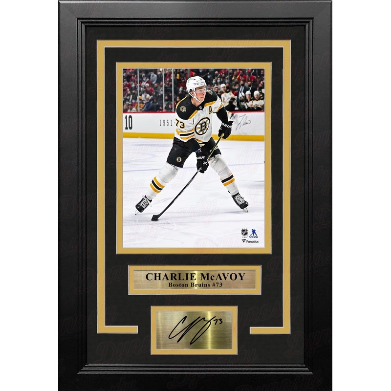 Charlie McAvoy in Action Boston Bruins 8" x 10" Vertical Framed Hockey Photo with Engraved Autograph
