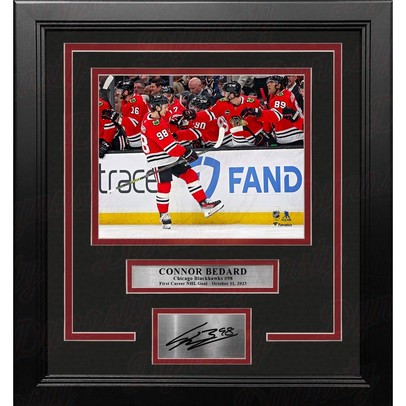 Connor Bedard First NHL Goal Chicago Blackhawks 8" x 10" Framed Hockey Photo with Engraved Autograph