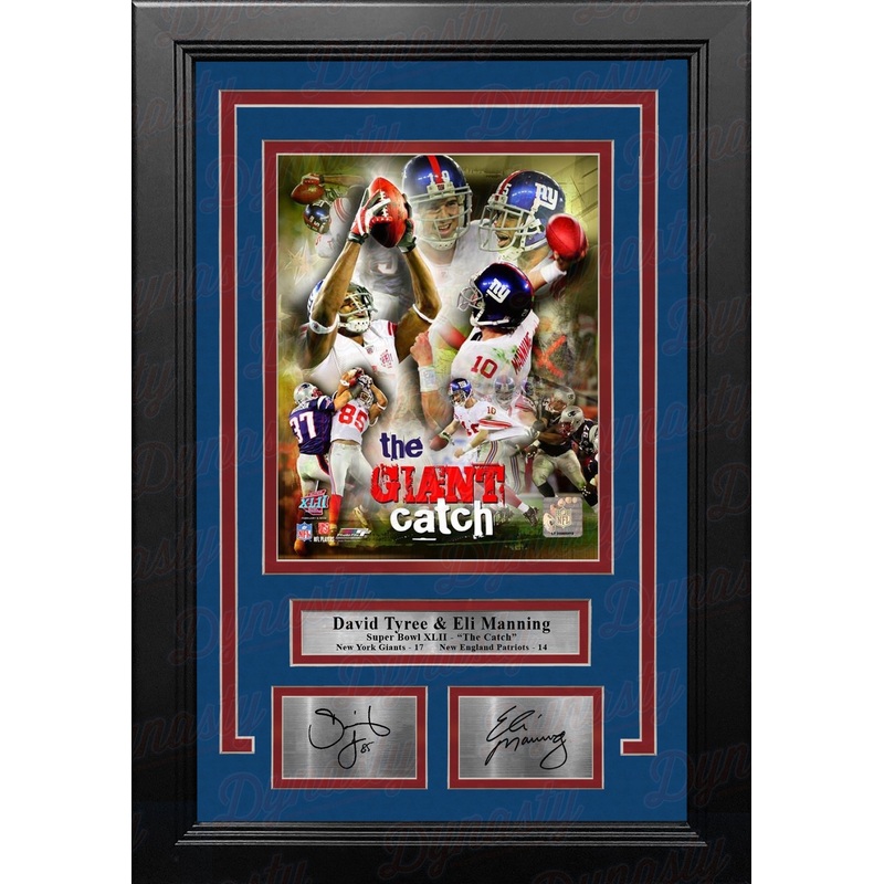 David Tyree & Eli Manning Super Bowl NY Giants 8x10 Framed Collage Photo with Engraved Autographs