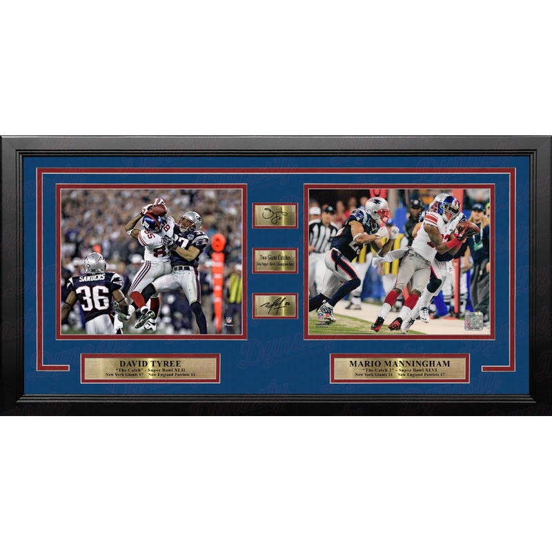 David Tyree & Mario Manningham Super Bowl Catches NY Giants 8x10 Framed Landscape Photos with Engraved Autographs