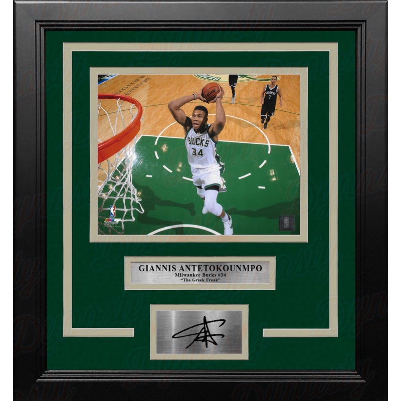 Giannis Antetokounmpo Rim Cam Milwaukee Bucks 8x10 Framed Photo with Engraved Autograph