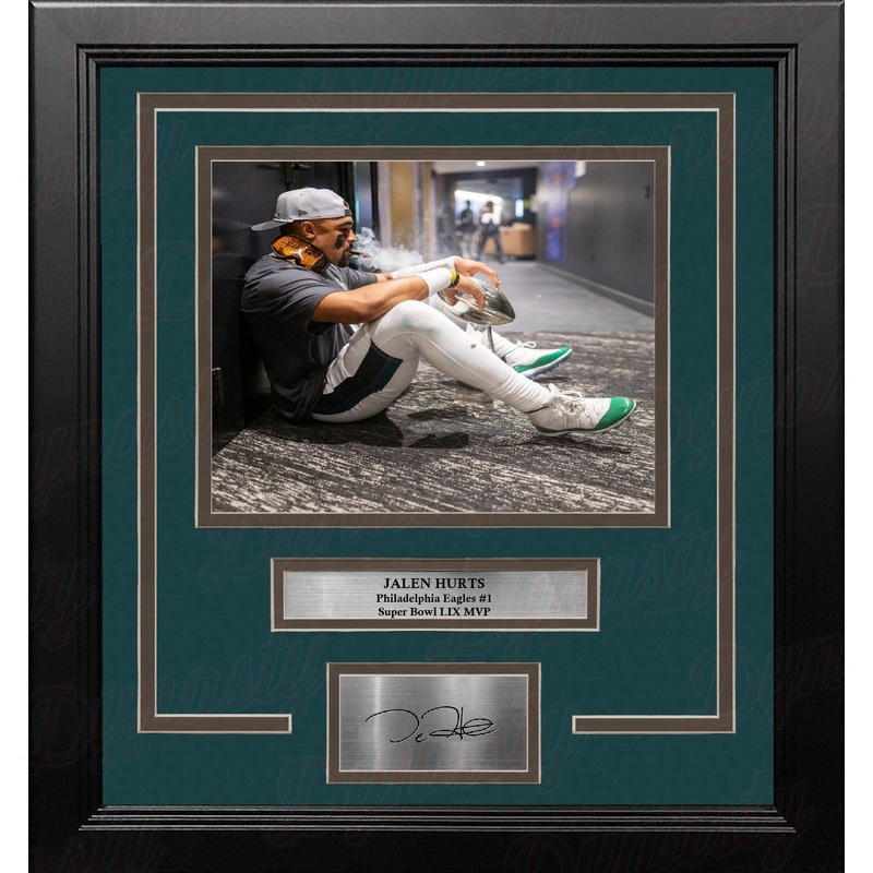 Jalen Hurts Cigar & Trophy Philadelphia Eagles Super Bowl 8x10 Framed Photo with Engraved Autograph