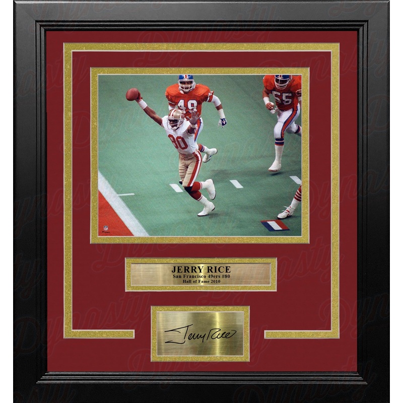 Jerry Rice Super Bowl XXIV Touchdown San Francisco 49ers 8x10 Framed Photo with Engraved Autograph