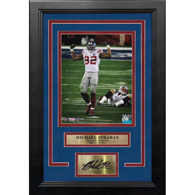 Michael Strahan Over Brady Super Bowl XLII NY Giants 8x10 Framed Photo with Engraved Autograph