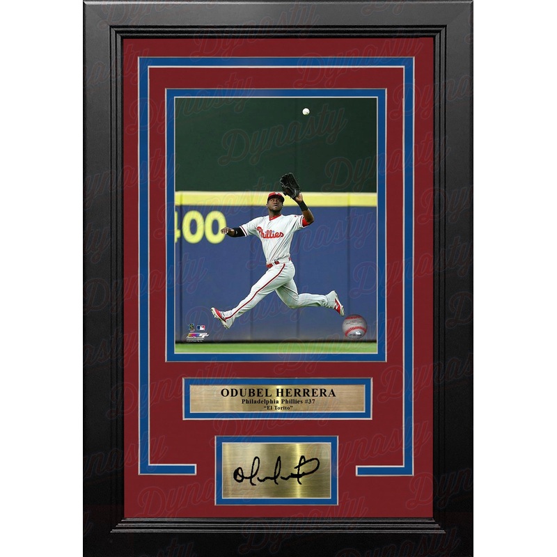 Odubel Herrera Philadelphia Phillies Jump Catch MLB Baseball Framed Photo with Engraved Autograph