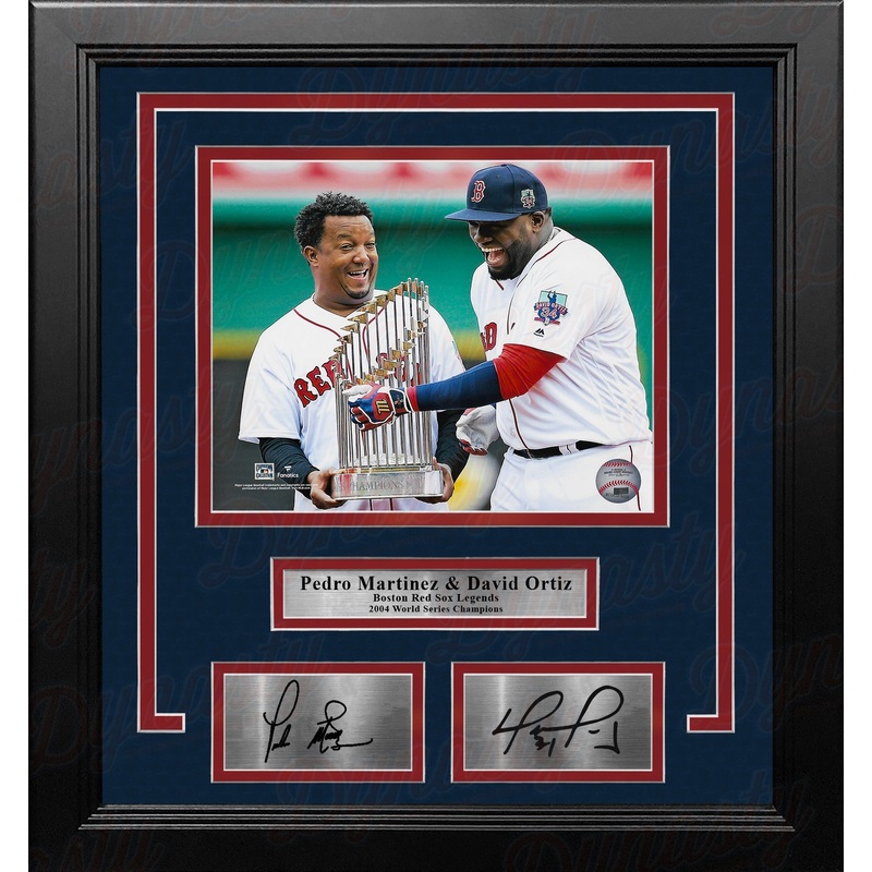 Pedro Martinez & David Ortiz Trophy Boston Red Sox 8x10 Framed Photo with Engraved Autographs