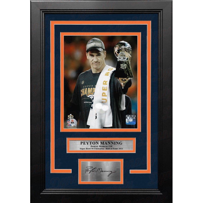 Peyton Manning Super Bowl Trophy Denver Broncos 8x10 Framed Football Photo with Engraved Autograph
